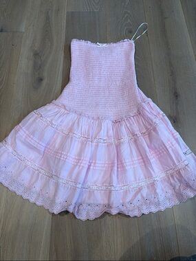 Sky to Moon Girls Size M Light Pink Smocked Sundress with Eyelet Trim.